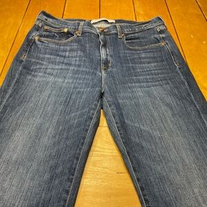 AYR The Bomb Pop Jeans Mid Rise Fringe Raw Hems Cropped Ankle Medium Wash 34x29